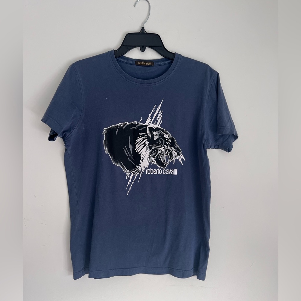 Roberto Cavalli Blue Graphic T-Shirt L